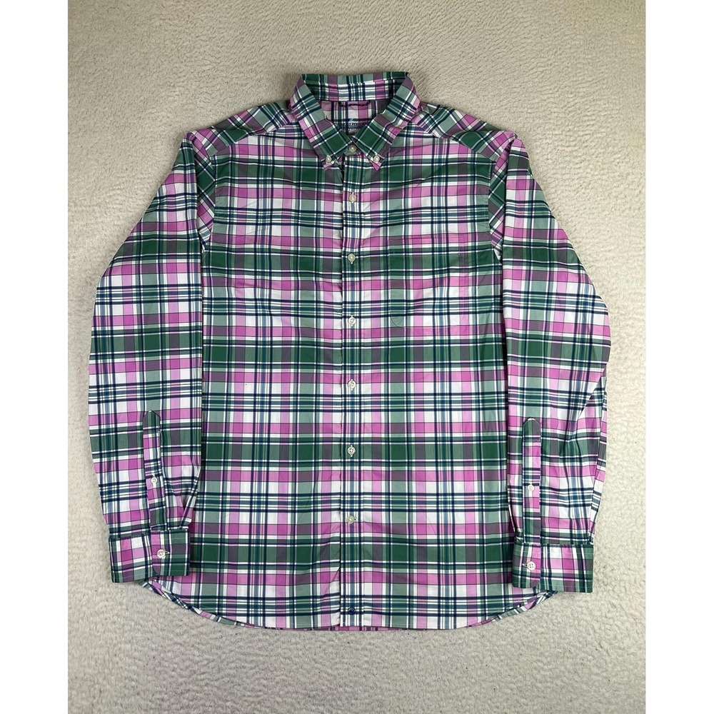 Vineyard Vines OTG Shirt Mens Large Green Pink Plaid Performance LS Button Up